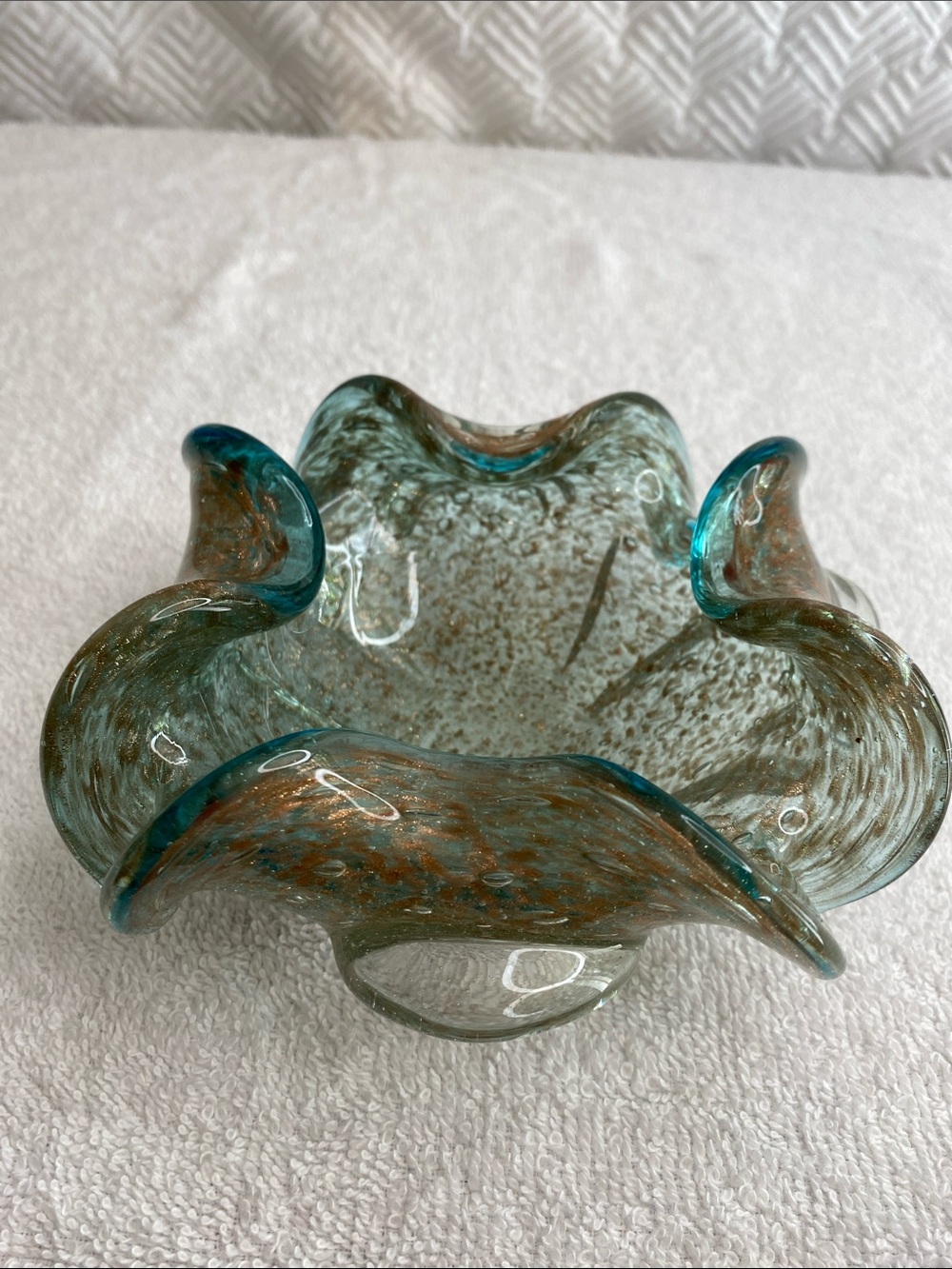 Art Glass Dish Turquoise Gold Bubbles Mid Century Italian Murano ash tray